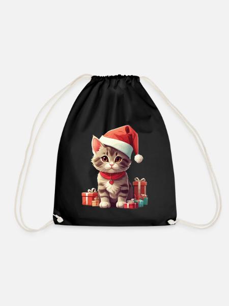 Christmas Katze Nikolaus Weihnachtsmann Katzen - Turnbeutel - Schwarz