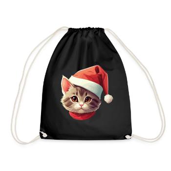 Cat Face Santa Claus St. Nicholas Cat Xmas - Drawstring Bag - black - Front
