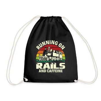 Running on Rails and Caffeine - Train Driver - Drawstring Bag - black - Front