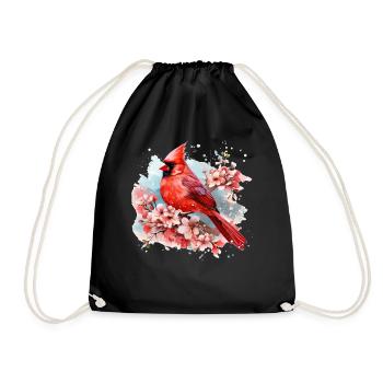 Watercolor Red Cardinal Floral Birdwatching Vintag - Turnbeutel - Schwarz - Vorne