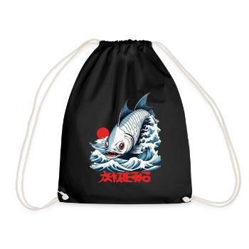 Ukiyo-E Fish Fisherman Angler Japan Artwork - Drawstring Bag - black - Front