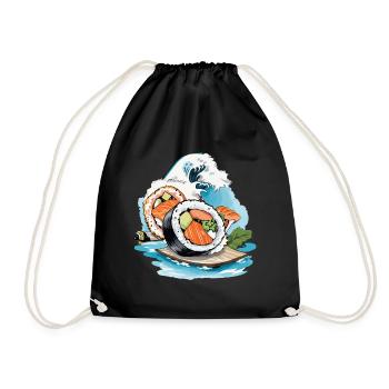Sushi Retro Japan Ukiyo-E Wave Streetwear Style - Drawstring Bag - black - Front