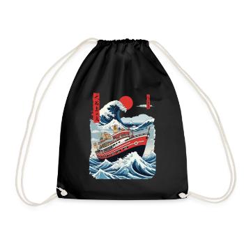 Ukiyo-E Fischerboot Meer Welle Japan Streetwear - Turnbeutel - Schwarz - Vorne