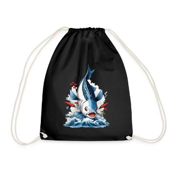 Ukiyo-E Fisch Angler und Fisch Japan Illustration - Turnbeutel - Schwarz - Vorne