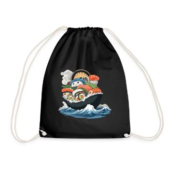 Sushi Feast Aesthetic with Japanese Yokai - Drawstring Bag - black - Front