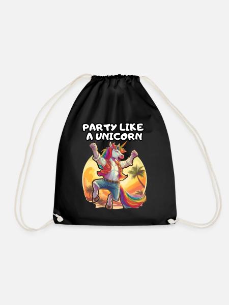 PARTY LIKE A UNICORN. Fun, Fun, Happy, Happiness, - Drawstring Bag - black