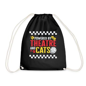 Theatre Shirt, Powered By Theatre And Cats - Drawstring Bag - black - Front