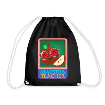 Teacher Shirt, Maestra Teacher Cute Smiling Apple - Drawstring Bag - black - Front