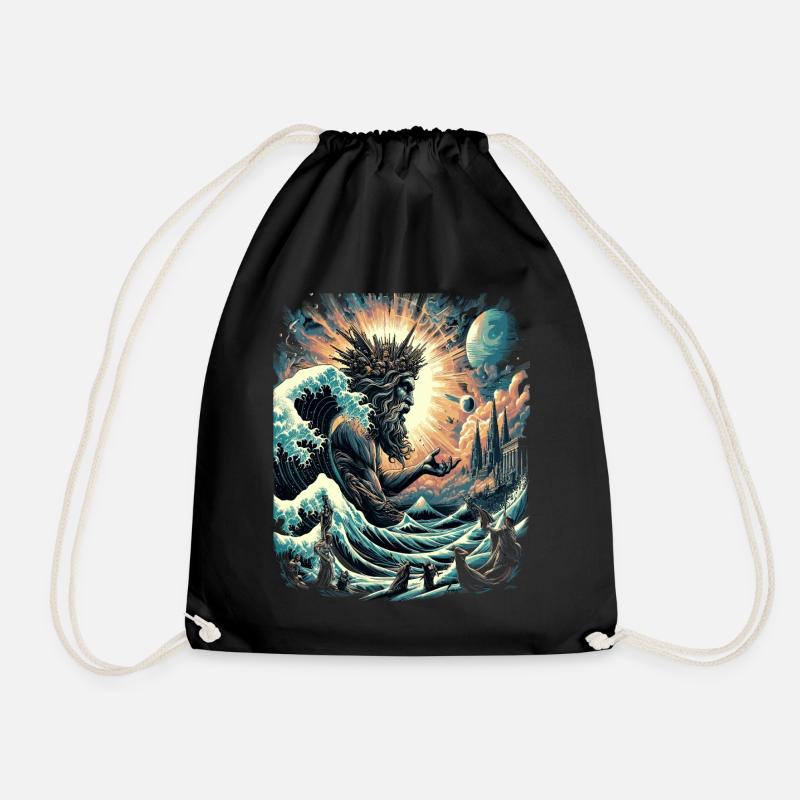 Poseidon's Great Wave off Kanagawa - Drawstring Bag - black