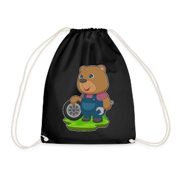 Bear Car Mechanic Car Tire Car Repair Shop - Drawstring Bag - black - Front