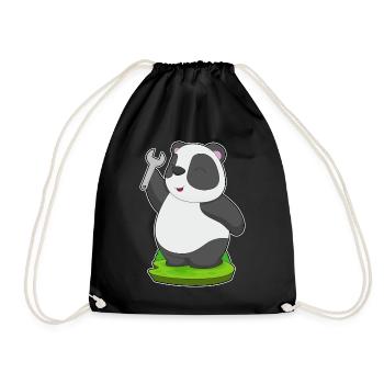 Panda Mechanic Wrench Workshop - Drawstring Bag - black - Front