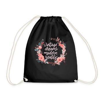 Vintage Dreams Modern Reality Floral Wreath Retro - Turnbeutel - Schwarz - Vorne
