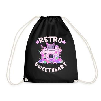 Retro Sweetheart Kawaii Floral Vintage Camera Groo - Turnbeutel - Schwarz - Vorne