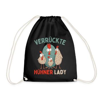 CRAZY CHICKENS LADY Funny Farmer Chickens - Drawstring Bag - black - Front