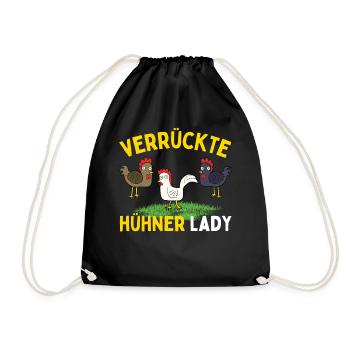 CRAZY CHICKENS LADY Funny Farmer Chickens - Drawstring Bag - black - Front