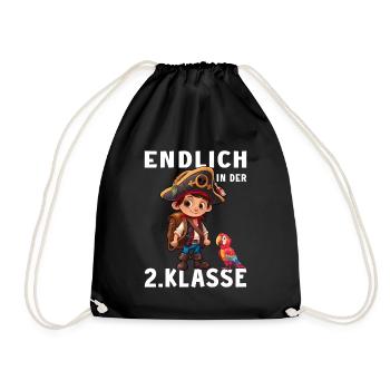 2.Klasse Piraten Zweitklässler Papagei Pirat - Turnbeutel - Schwarz - Vorne