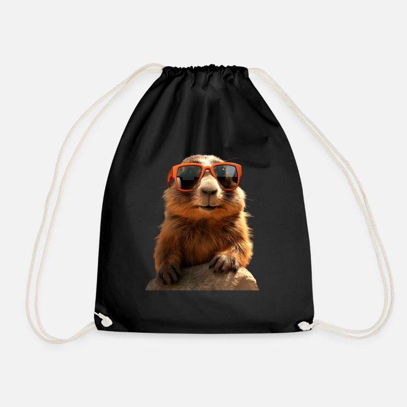 Murmeltier mit Sonnenbrille Nagetier Erdhörnchen - Turnbeutel - Schwarz