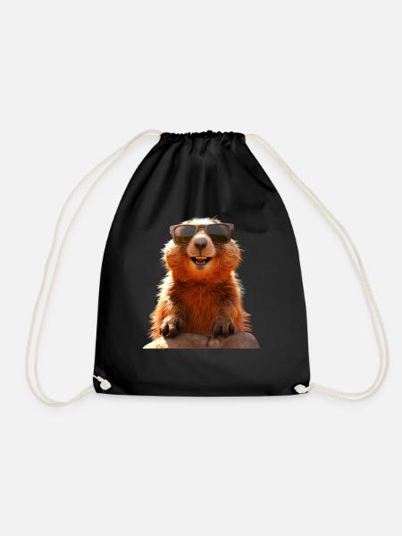 Murmeltier mit Sonnenbrille Nagetier Erdhörnchen - Turnbeutel - Schwarz