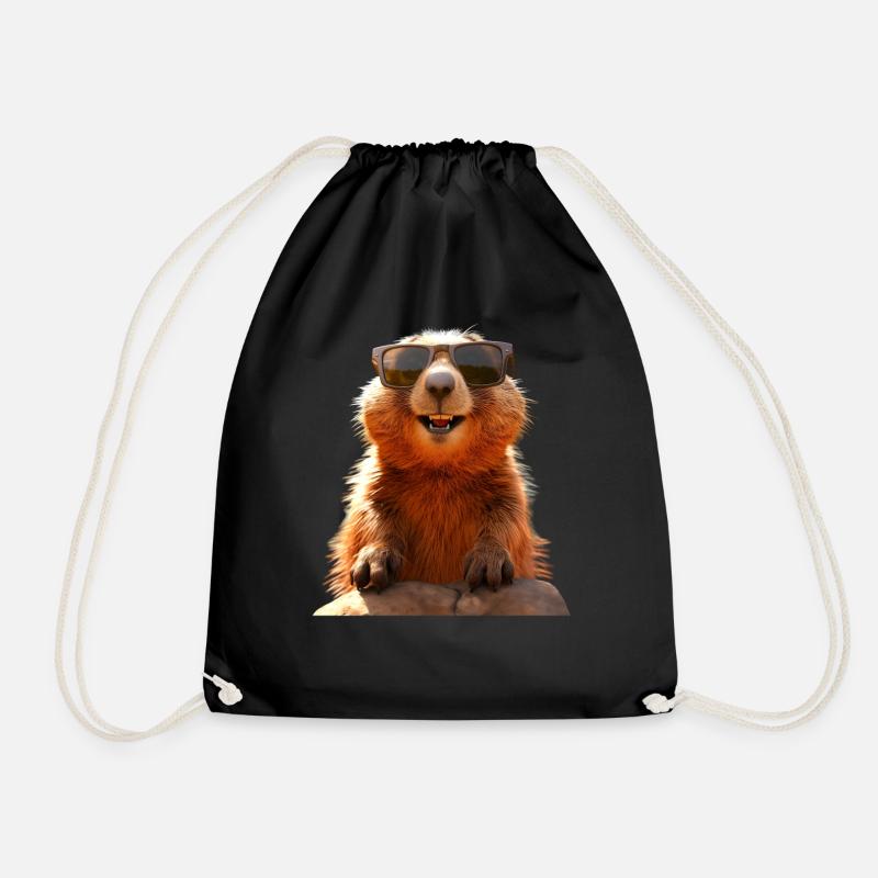 Murmeltier mit Sonnenbrille Nagetier Erdhörnchen - Turnbeutel - Schwarz