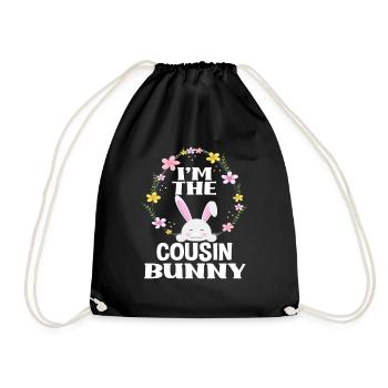 Je suis cousin lapin de Pâques Couronne florale Pâques - Sac de sport léger - noir - Devant