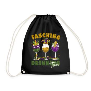 Fasching Karneval Drink Team Masken Gläser - Turnbeutel - Schwarz - Vorne