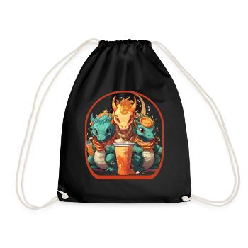 Anime Dragons Cute Boba Tea Gaming Controller - Drawstring Bag - black - Front