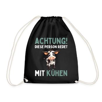 ACHTUNG! DIESE PERSON REDET MIT KÜHEN! Lustiges - Turnbeutel - Schwarz - Vorne