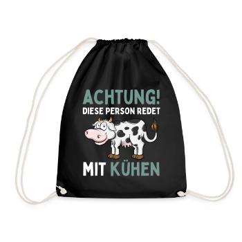 ACHTUNG! DIESE PERSON REDET MIT KÜHEN! Lustiges - Turnbeutel - Schwarz - Vorne