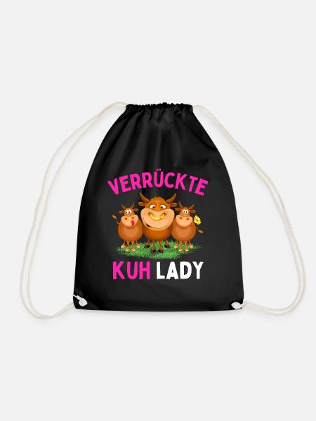 VERRÜCKTE KUH LADY - Lustiges Bauerin Landwirtin - Turnbeutel - Schwarz