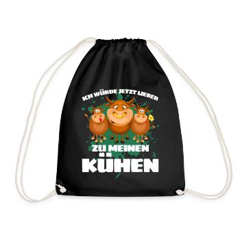 I'D RATHER GO TO MY COWS NOW! Fun - Drawstring Bag - black - Front