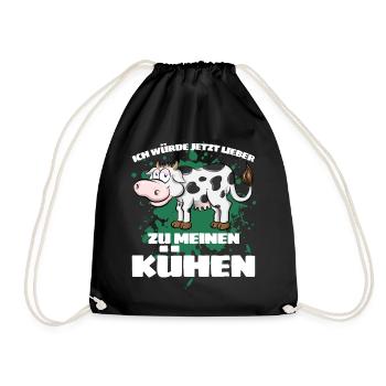 I'D RATHER GO TO MY COWS NOW! Fun - Drawstring Bag - black - Front