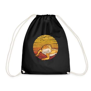 Retro Pogona Lizard Pet Owner Bearded Dragon - Drawstring Bag - black - Front