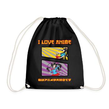 Anime I love lustiger Spruch - Turnbeutel - Schwarz - Vorne