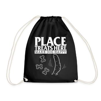 Dog Shirt, Place Treats Here Make Dog Happy Tee, - Drawstring Bag - black - Front