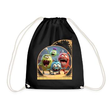 Cartoon Monster Characters Playing Pickleball - Drawstring Bag - black - Front