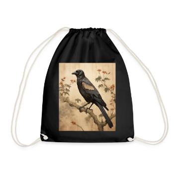 Washi Paper Crow Traditional Art Copy (2) - Drawstring Bag - black - Front