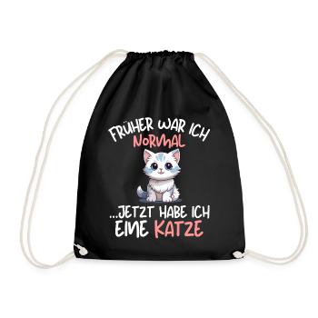 I USED TO BE NORMAL - NOW I HAVE A CAT - Drawstring Bag - black - Front