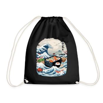 Japanese Sushi Ukiyo-E Art Aesthetic Design - Drawstring Bag - black - Front
