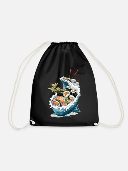 Sushi Bowl Ukiyo-E Japan Retro Aesthetic Design - Turnbeutel - Schwarz