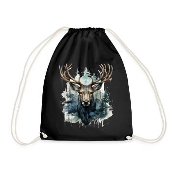 Deer in the Forest Watercolors - Drawstring Bag - black - Front