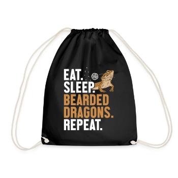 Eat Sleep Bearded Dragons Repeat Pogona Pet - Drawstring Bag - black - Front