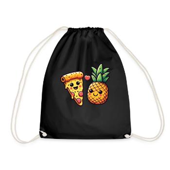 Kawaii Pizza with Pineapple Dear Best Friends - Drawstring Bag - black - Front