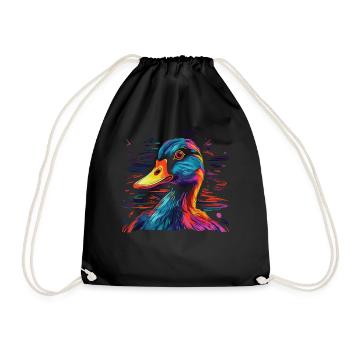 Watercolor Colorful Duck Colorful Animals - Drawstring Bag - black - Front