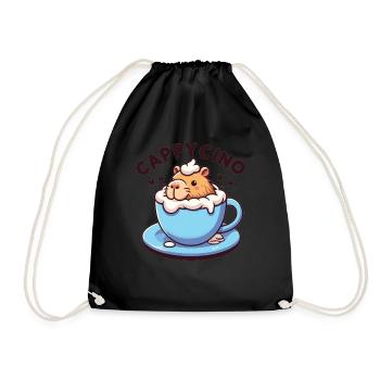 Cappyccino Capybara Kaffee Cappuccino - Turnbeutel - Schwarz - Vorne