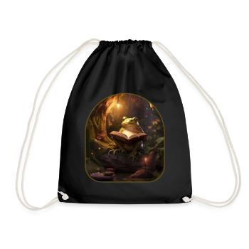 Bookworm Frog Oak Tree Reading Tranquil - Drawstring Bag - black - Front