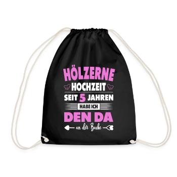5 Hochzeitstag Paare 5 Jahre Ehe Hölzerne Hochzeit - Turnbeutel - Schwarz - Vorne