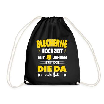 8 Hochzeitstag 8 Jahre Ehe Blecherne Hochzeit - Turnbeutel - Schwarz - Vorne