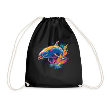 Watercolor Colorful Dolphin Colorful Animals - Drawstring Bag - black - Front