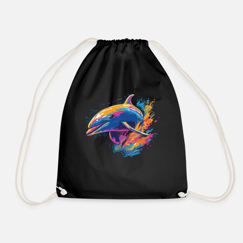 Wasserfarben Farbenfroher Delfin bunte Tiere - Turnbeutel - Schwarz