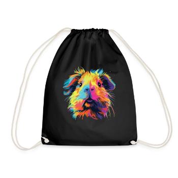Watercolor Colorful Guinea Pig Colorful - Drawstring Bag - black - Front